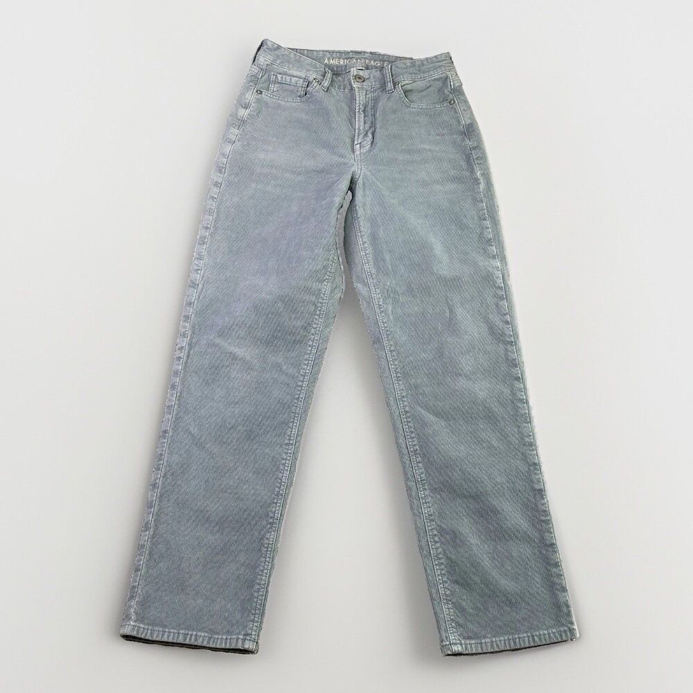 American Eagle Mom Jeans Women’s 4 Blue Straight High Rise Corduroy Stretch